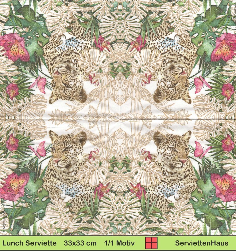 Leopard zwischen Blumen - 1 Lunch Serviette