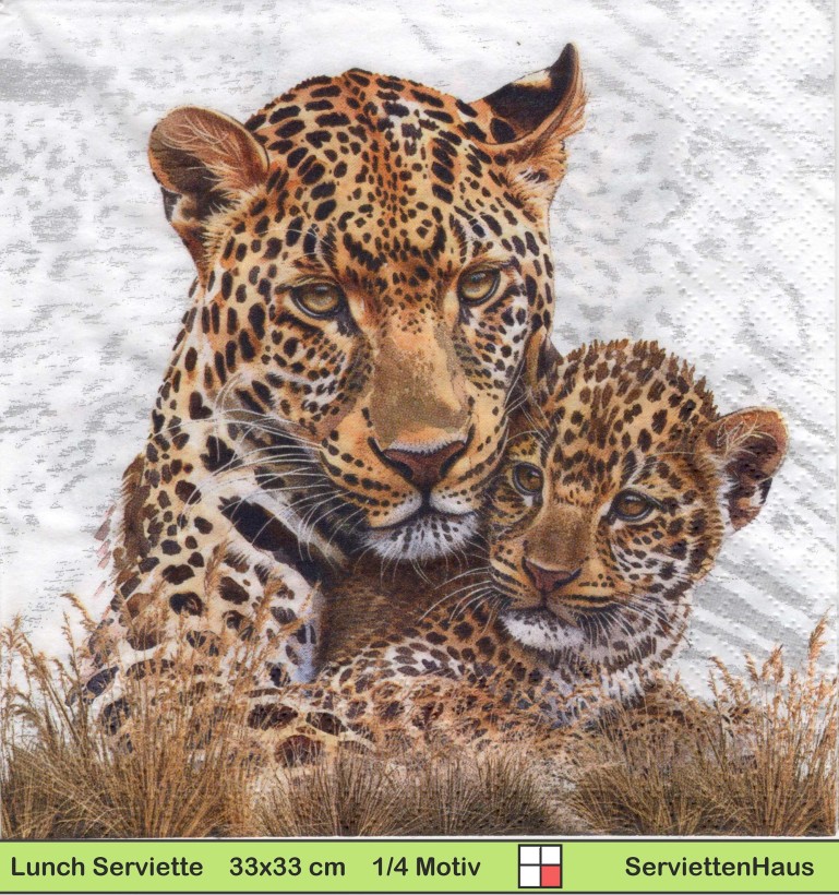 Leoparden Mutter mit Baby - 1 Lunch Serviette