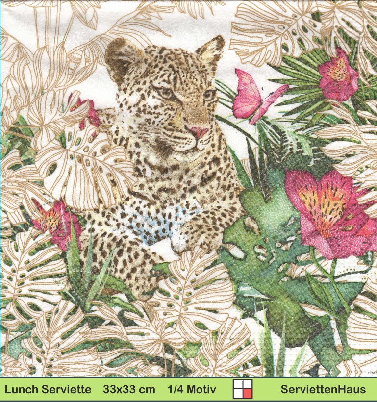 Leopard zwischen Blumen - 1 Lunch Serviette