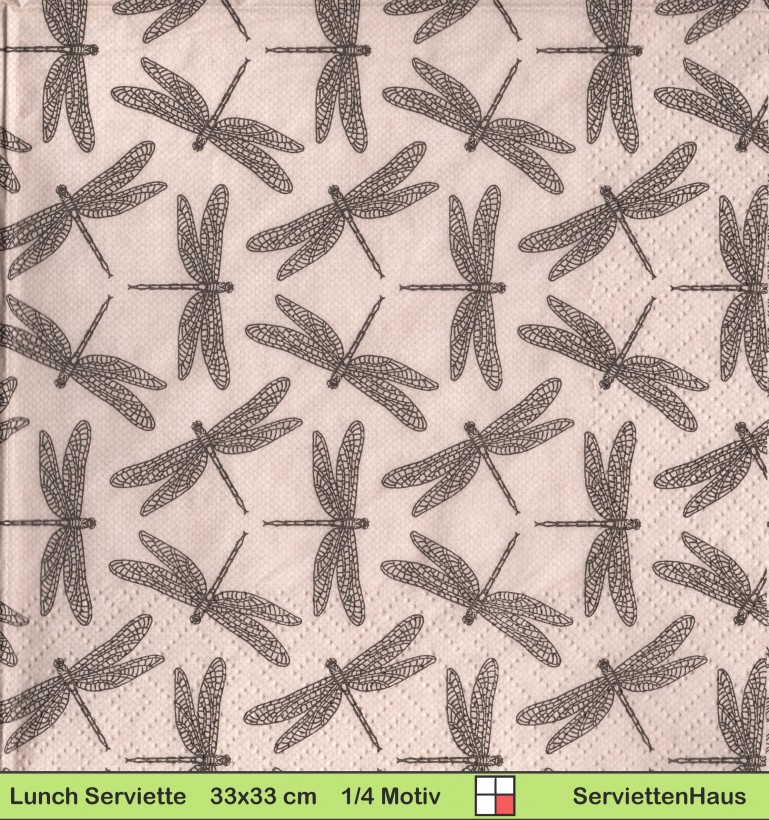 Gezeichnete Libellen auf beige - 1 Lunch Serviette - ganzes Motiv