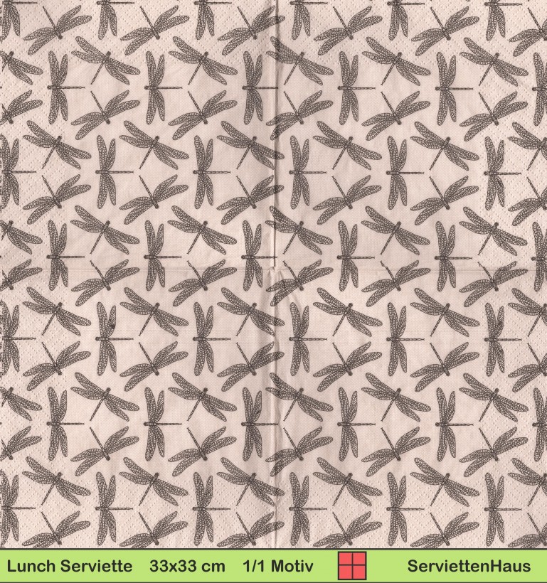 Gezeichnete Libellen auf beige - 1 Lunch Serviette - ganzes Motiv