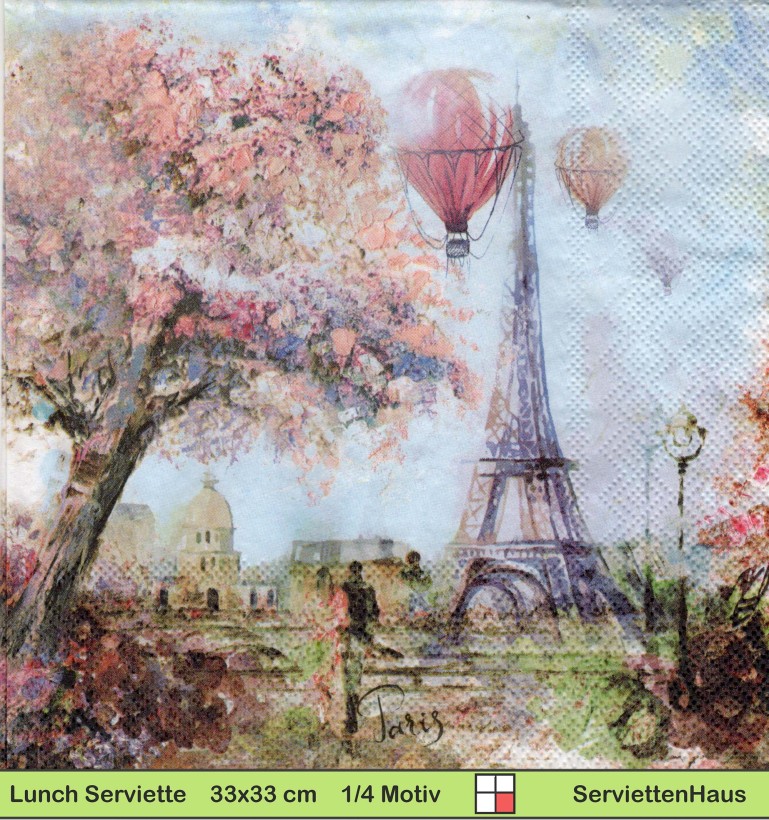 Liebespaar in Paris am Eiffelturm mit Heissluftballons - 1 Lunch Serviette