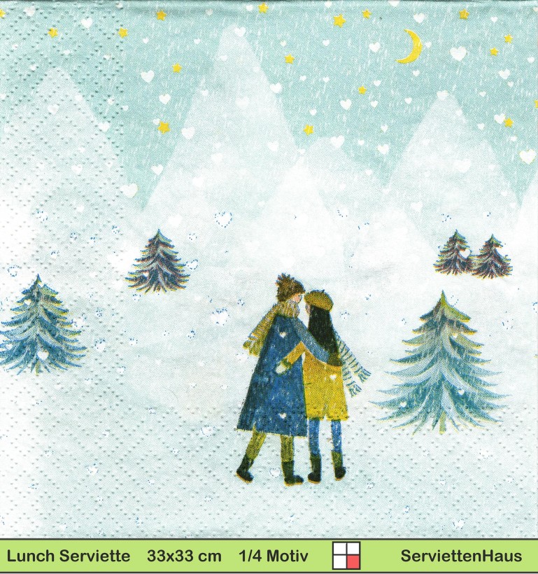 Ein verliebtes Paar beim Spaziergang durch den Schnee - 1 Lunch Serviette