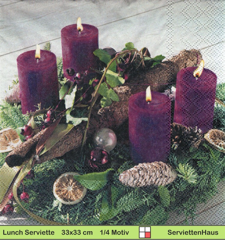 Adventskranz mit lila Kerzen - 1 Lunch Serviette