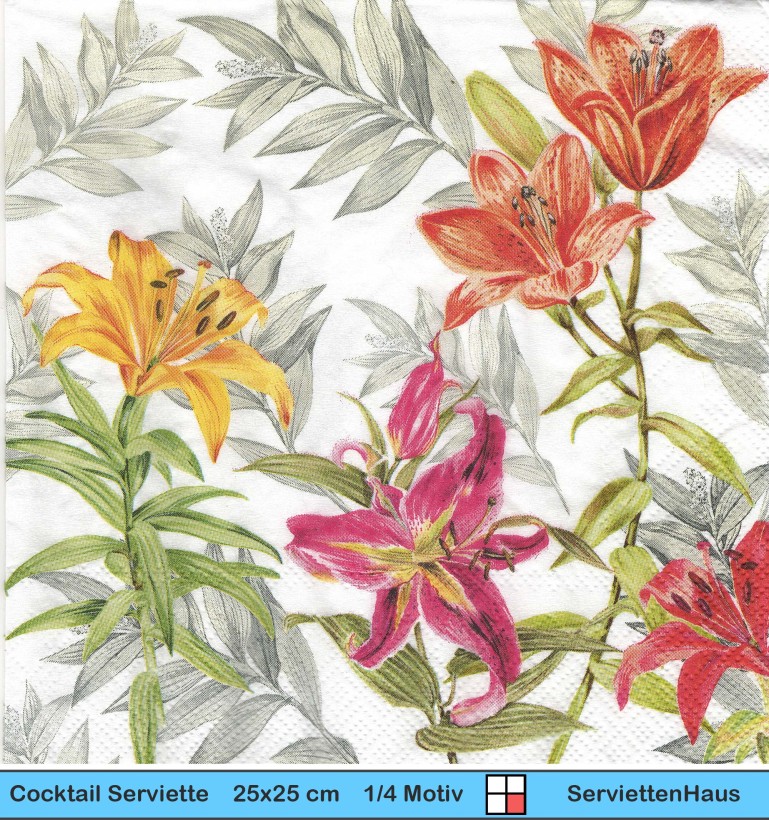 Lilien in verschiedenen Farben - 1 Cocktail Serviette