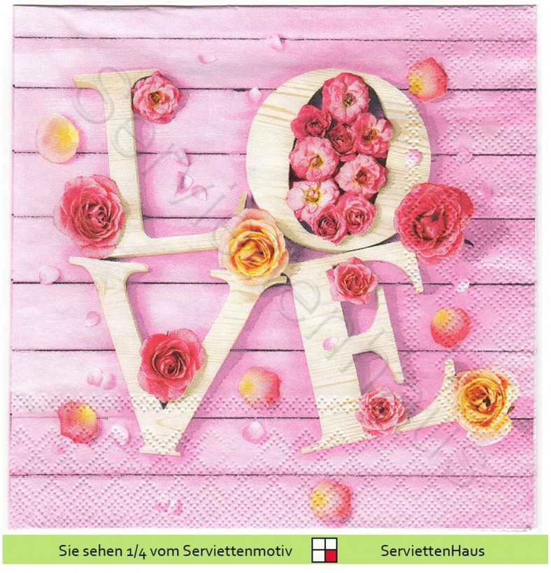 Love auf rosa Holz mit rosa Rosen - 1 Lunch Serviette