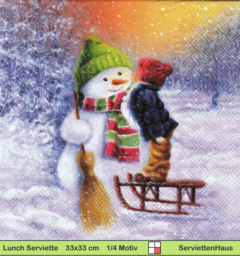 Mädchen gibt dem Schneemann einen Kuß - 1 Lunch Serviette