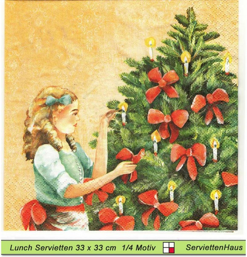 Mädchen schmückt den Tannenbaum - 1 Lunch Serviette