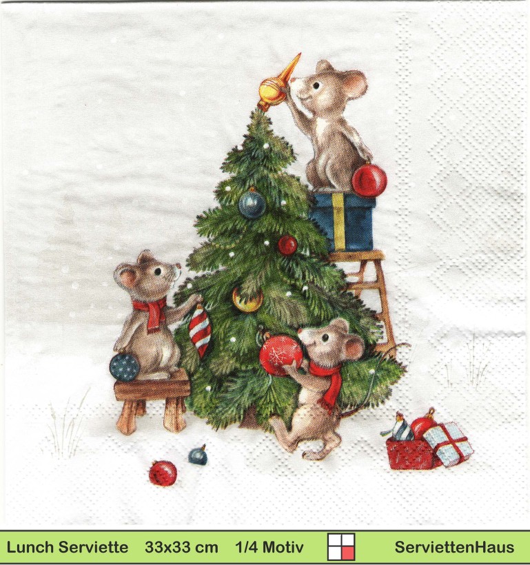 Mäuse schmücken einen Tannenbaum - 1 Lunch Serviette