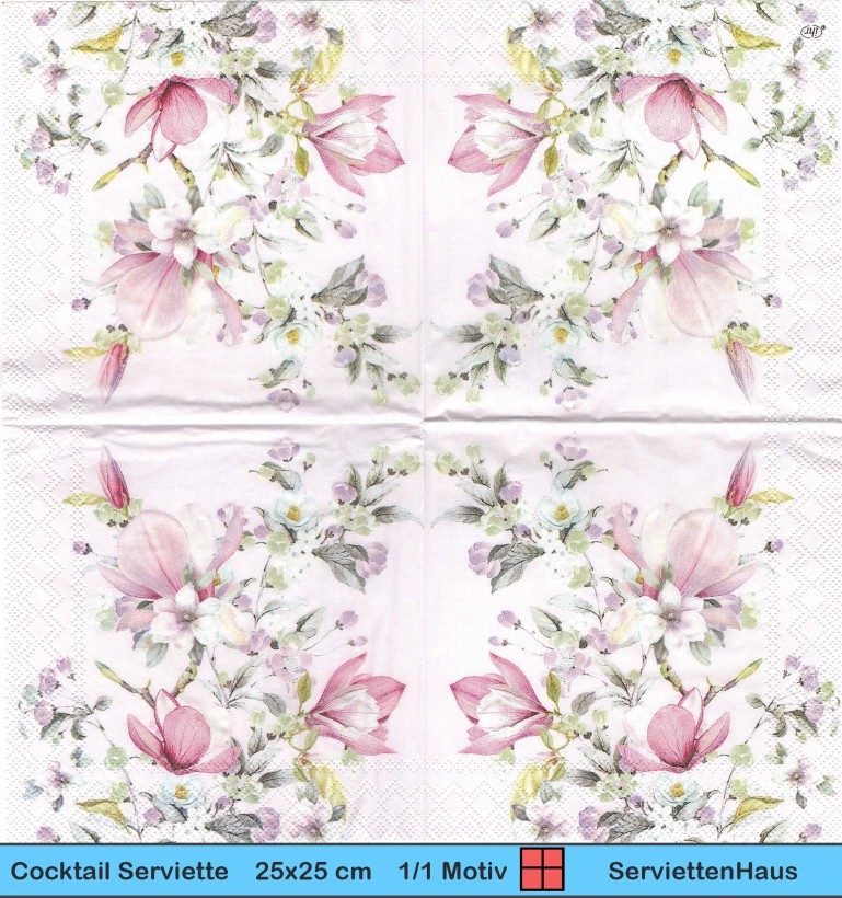 Magnolien und Kirschblüten auf rosa - 1 Cocktail Serviette