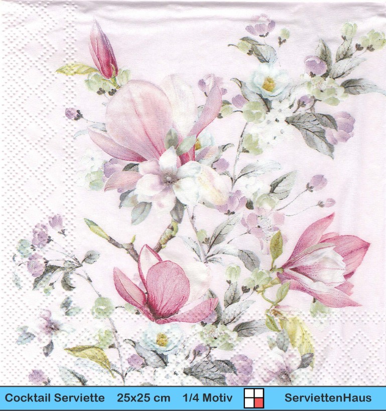 Magnolien und Kirschblüten auf rosa - 1 Cocktail Serviette