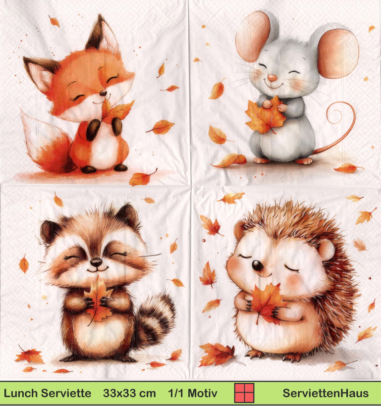 Fuchs Maus Waschbär und Igel - 1 Lunch Serviette