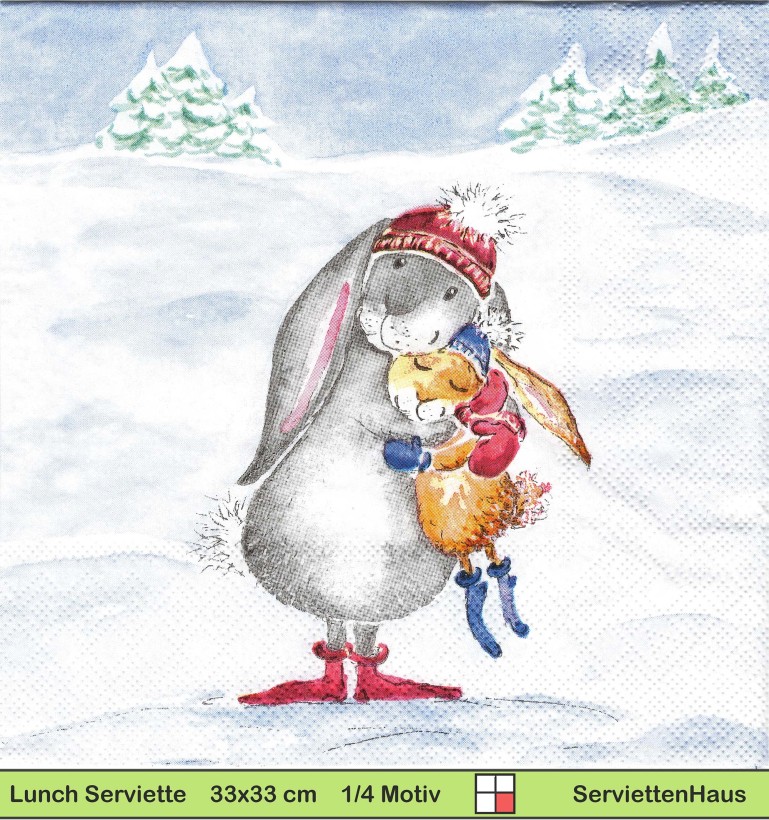 Schneehase mit Kind im Wald - 1 Lunch Serviette