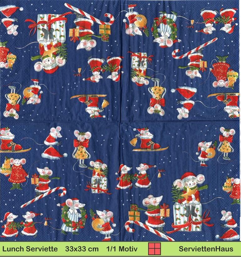 Mäuse packen Weihnachtsgeschenke ein - 1 Lunch Serviette - Halbes Motiv