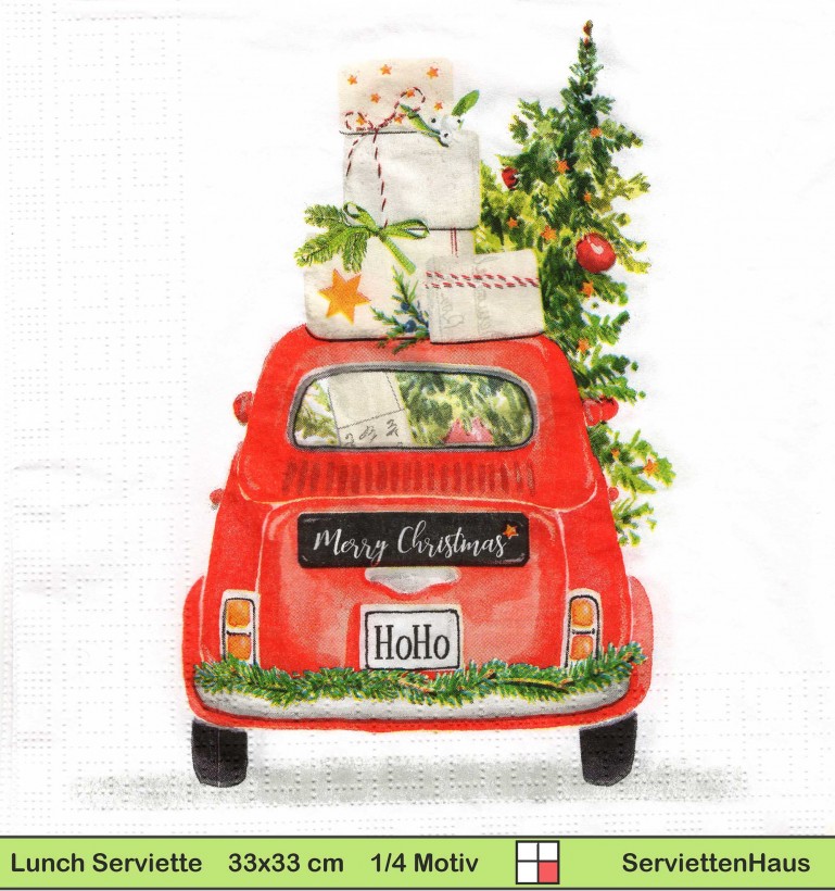 Fiat 500 mit Weihnachtsgeschenken bepackt - 1 Lunch Serviette