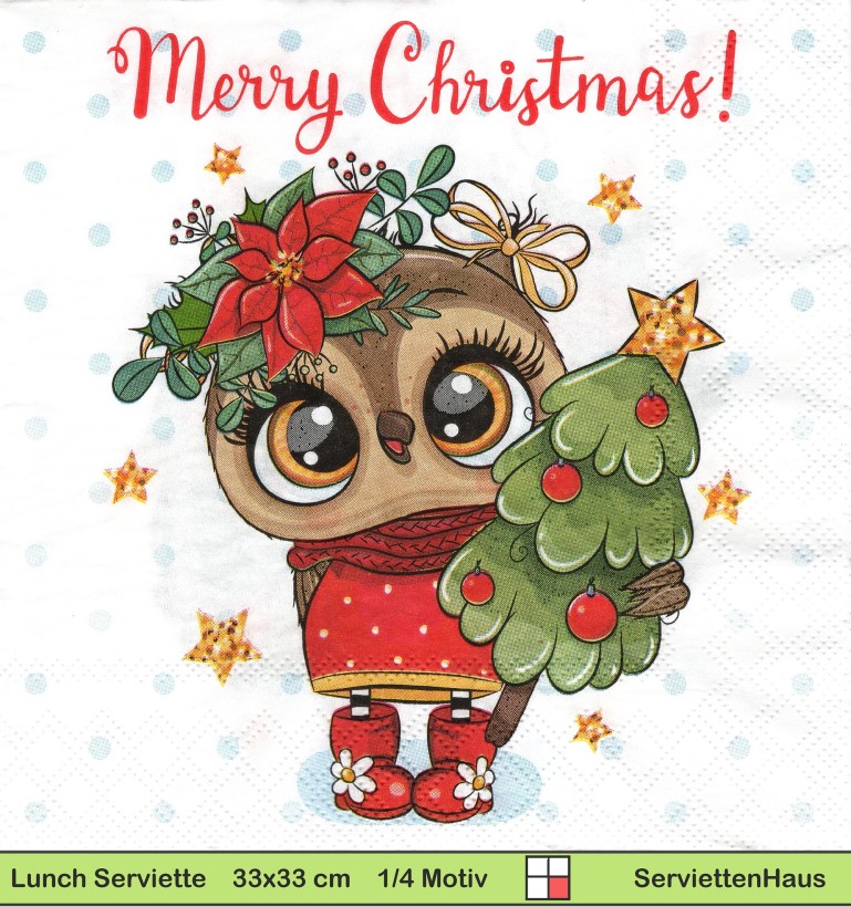 Kleine Eule in Gummistiefel mit Tannenbaum - 1 Lunch Serviette