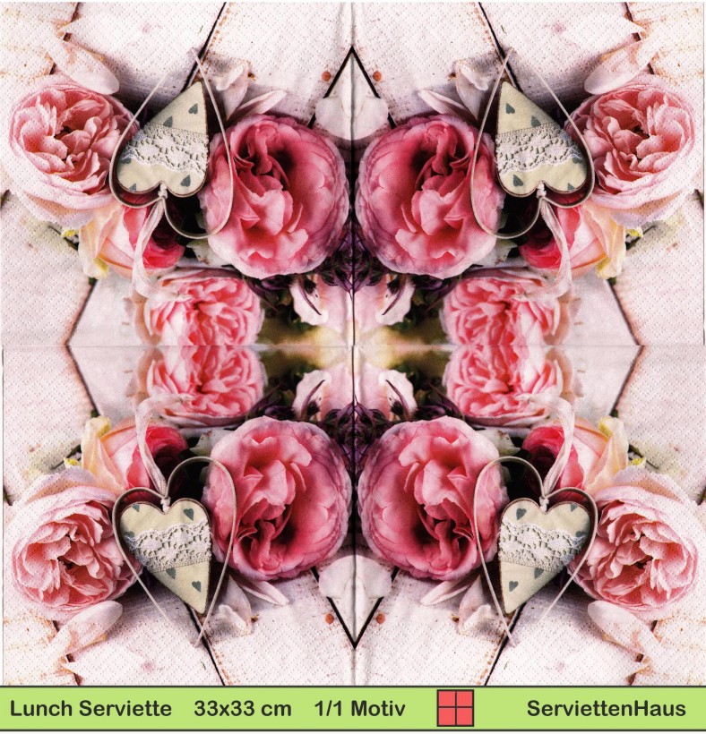 Metallherz zwischen Rosen - 1 Lunch Serviette