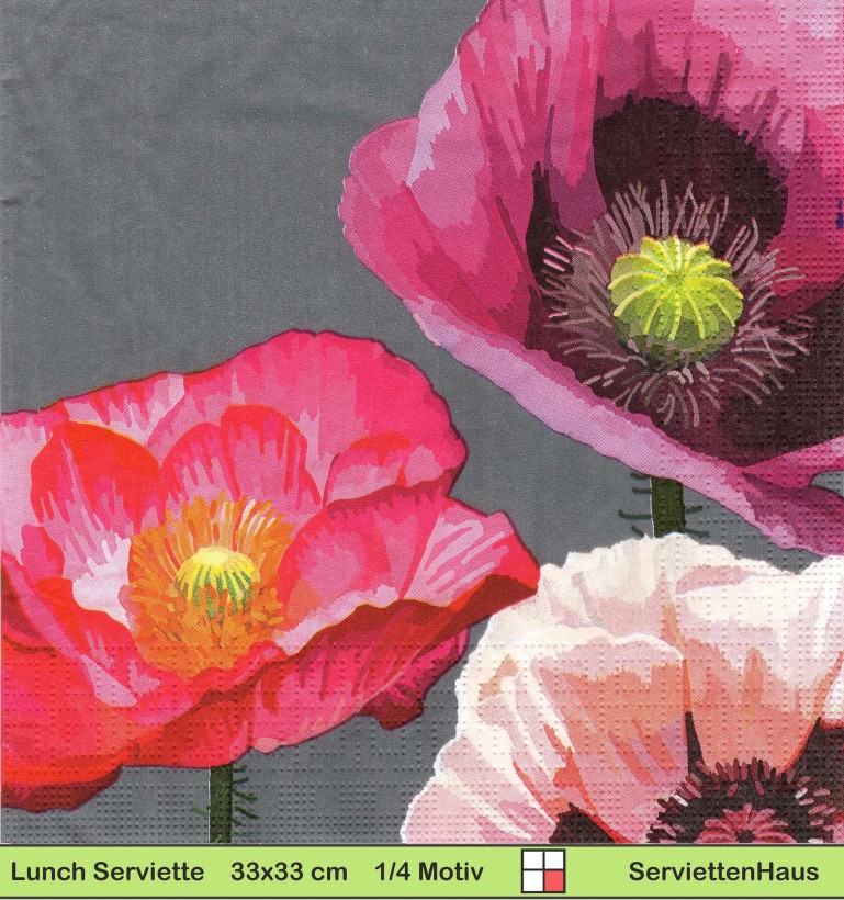 Mohnblumen auf grau - 1 Lunch Serviette