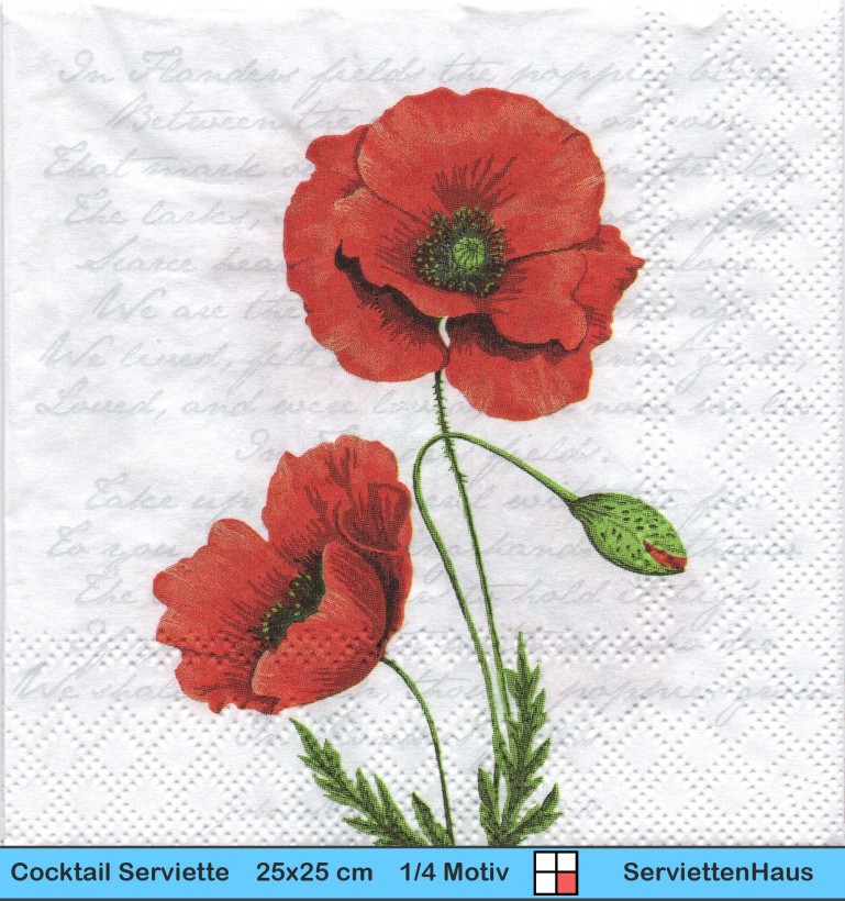 Mohnblume auf Schrift - 1 Cocktail Serviette