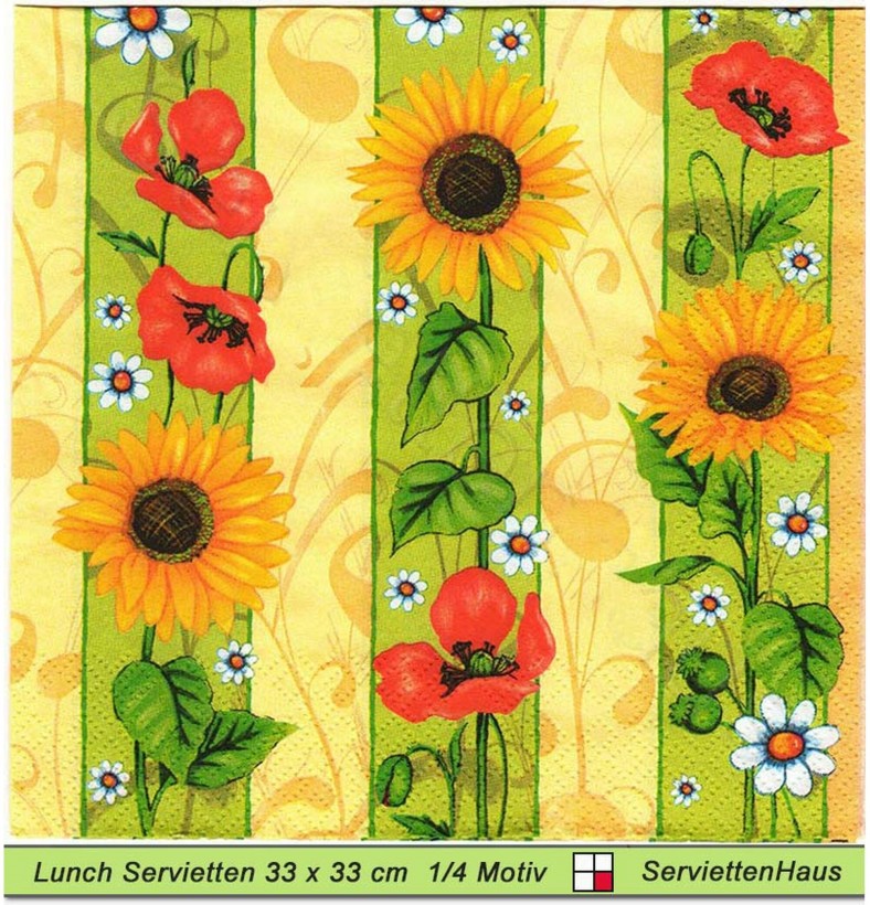 Mohnblumen mit Sonnenblumen - 1 Lunch Serviette