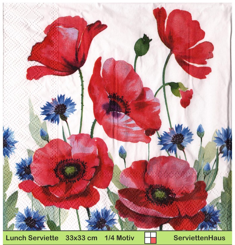 Mohnblumen und Kornblumen in der Wiese - 1 Lunch Serviette