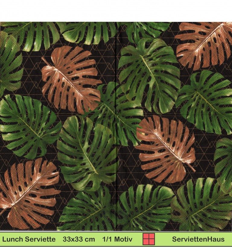 Fensterblatt oder Monstera auf goldenem Gitter - 1 Lunch Serviette