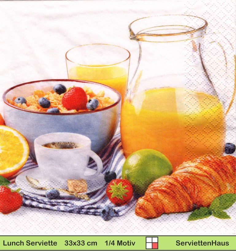 Frühstück mit Müsli Orangensaft Obst und Kaffee - 1 Lunch Serviette