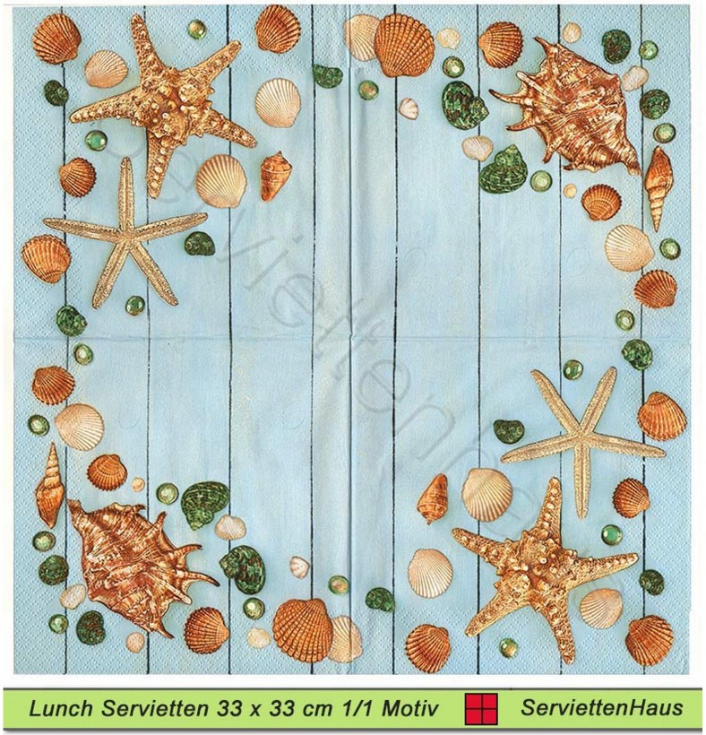 Muscheln und Seestern auf blau - 1 Lunch Serviette