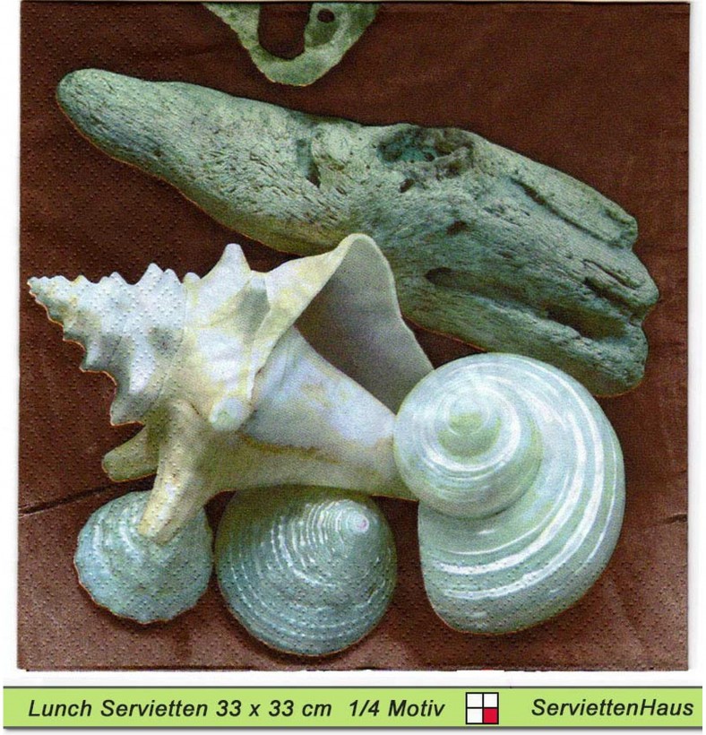 Muscheln und Treibholz auf braun - 1 Lunch Serviette