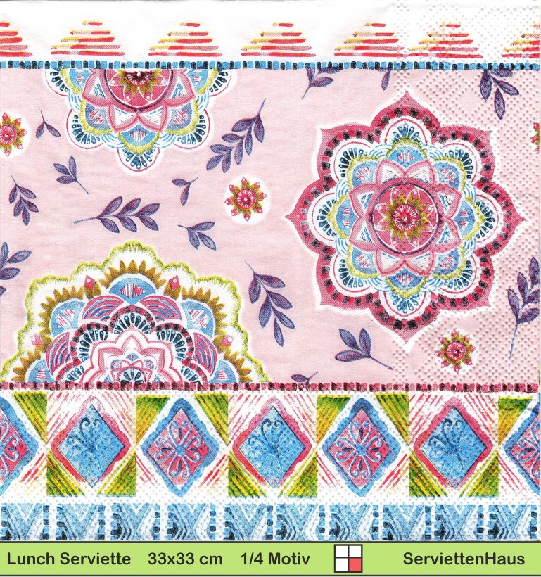 Boho Muster in rosa und blau - 1 Lunch Serviette