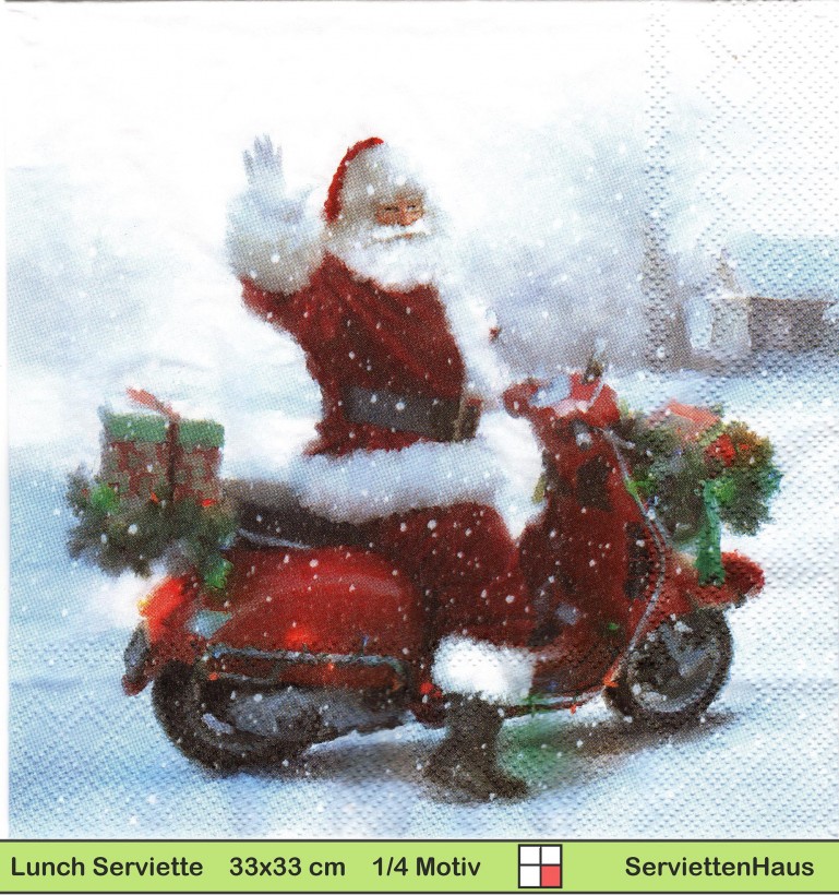 Der Nikolaus auf einem Roller mit Geschenken - 1 Lunch Serviette