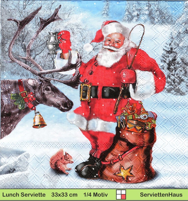 Nikolaus mit Geschenken im Wald beim Elch - 1 Lunch Serviette