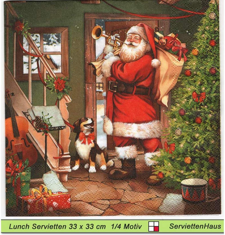 Holmblad - Nikolaus macht Musik mit Bernhardiner - 1 Lunch Serviette