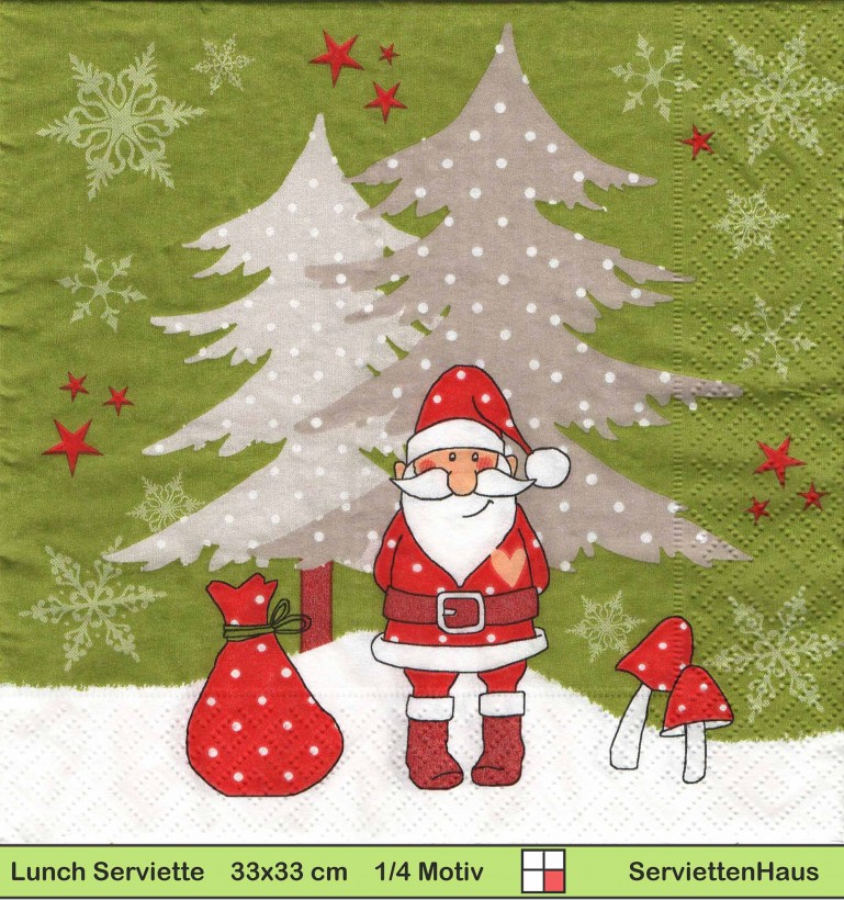Holmbald - Nikolaus mit Geschenkesack im Wald - 1 Lunch Serviette