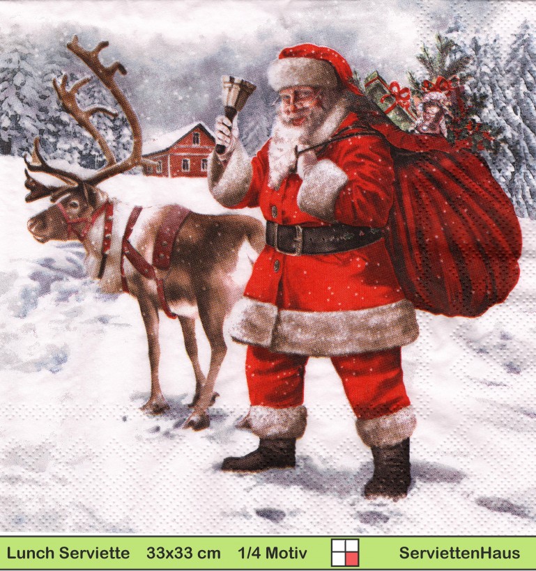 Holmblad - Nikolaus mit Geschenkesack und großer Glocke - 1 Lunch Serviette