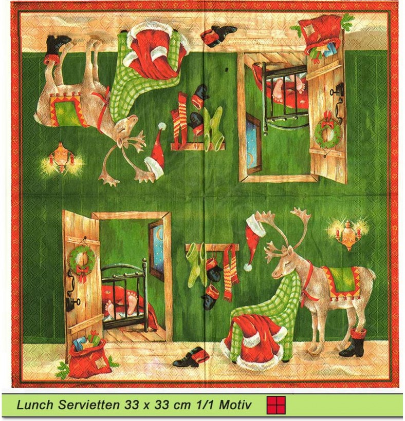Nikolaus schlafend im Bett mit Rentier - 1 Lunch Serviette