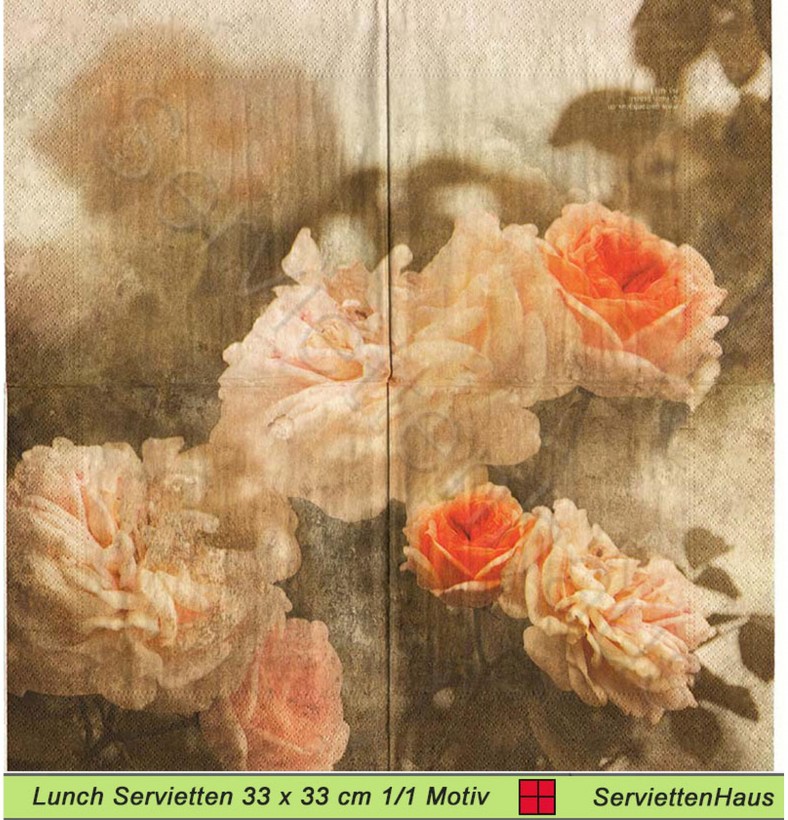 Nostalgie - Lachsfarbige Rosen auf beige - 1 Lunch Serviette
