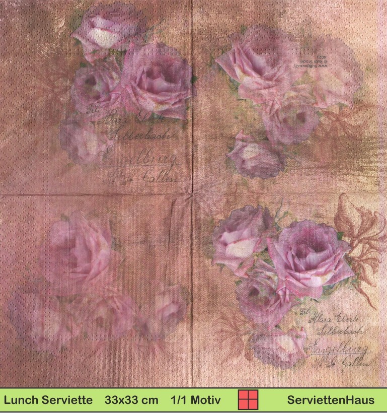 Nostalgie - Rosen für Maria - 1 Lunch Serviette - Halbes Motiv