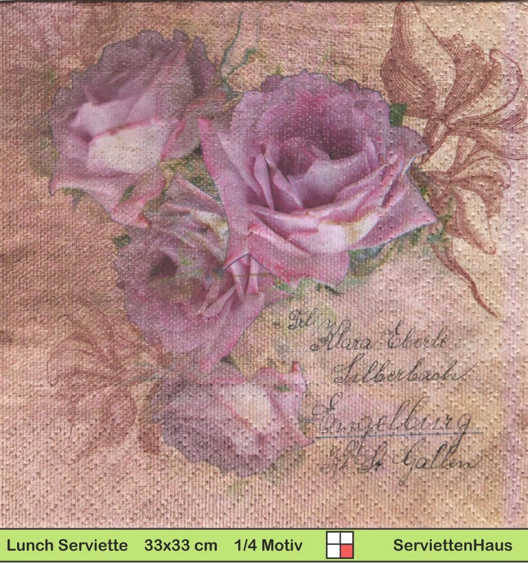 Nostalgie - Rosen für Maria - 1 Lunch Serviette - Halbes Motiv