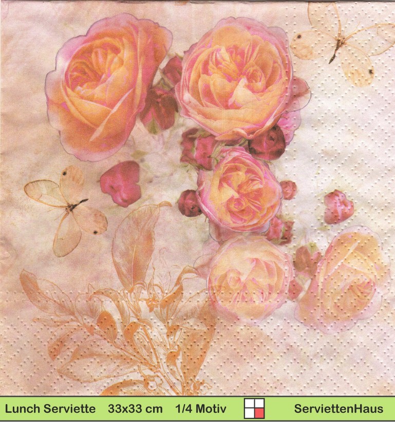 Nostalgie - Rosen mit Schmetterlingen - 1 Lunch Serviette