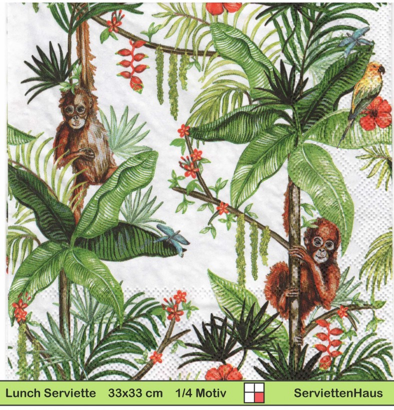 Orang Utans im Dschungel auf weiß - 1 Lunch Serviette