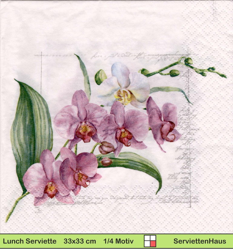 Rosa Orchideen am Ast - 1 Lunch Serviette