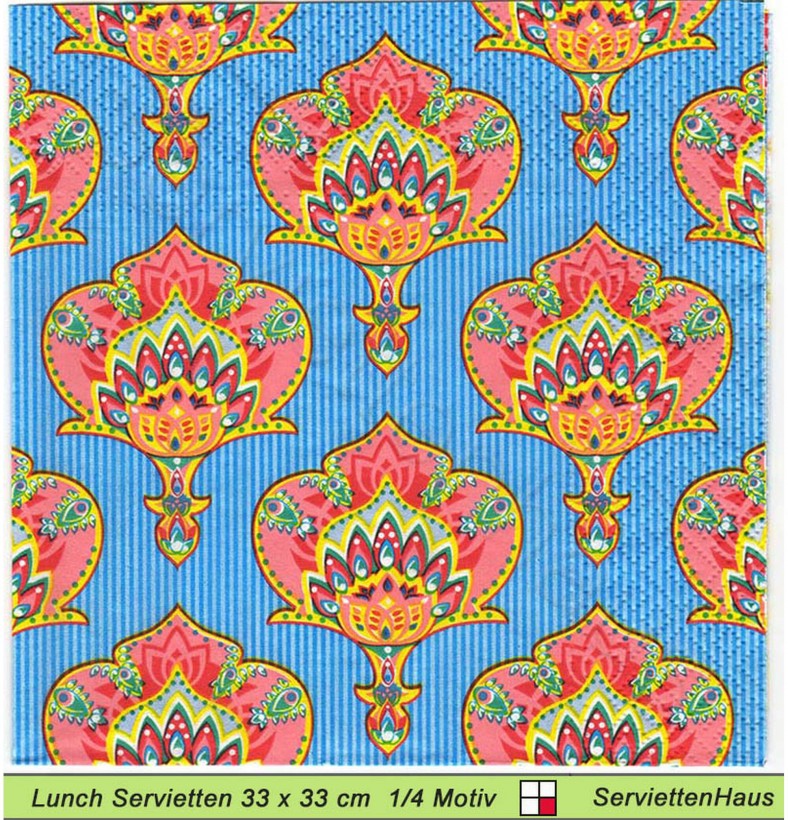 Ornamente rot auf blau - 1 Lunch Serviette
