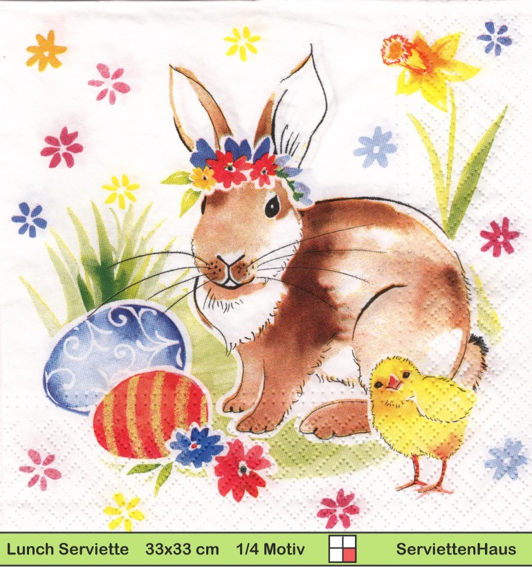 Hase Küken und bunte Ostereier - 1 Lunch Serviette
