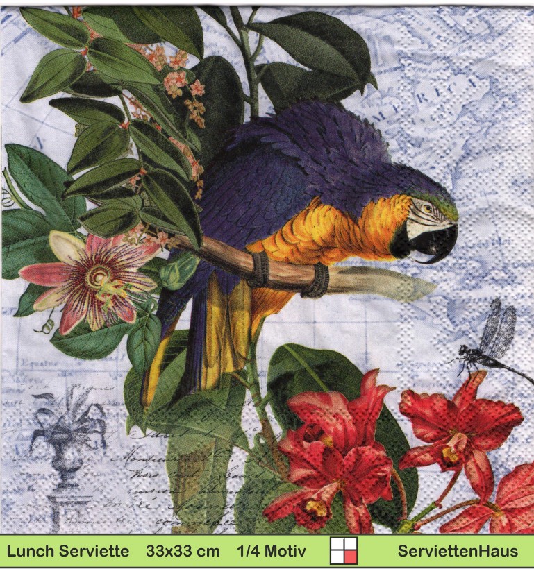Papagei Ara mit Libelle und Blumen - 1 Lunch Serviette