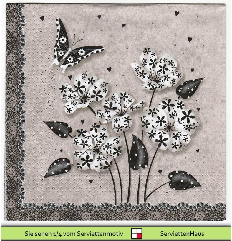 Papierblumen mit Papierschmetterling - 1 Lunch Serviette