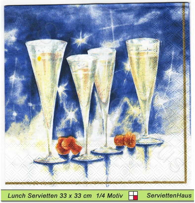 Party - Sektgläser auf blau - 1 Lunch Serviette