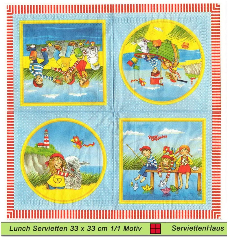 Peggy Diggledey am See - 1 Lunch Serviette - vier verschiedene 1/4 Motive