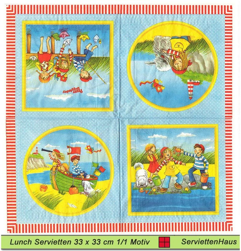 Peggy Diggledey am See - 1 Lunch Serviette - vier verschiedene 1/4 Motive