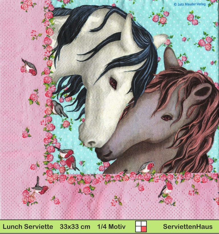 Lutz Mauder - Pferde mit rosa Rand - 1 Lunch Serviette